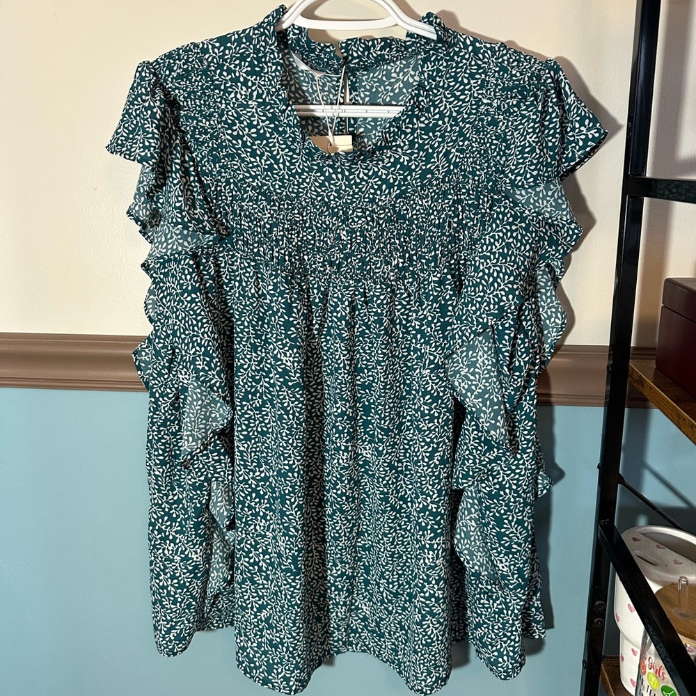 Floral Ruffle Short Sleeve Blouse